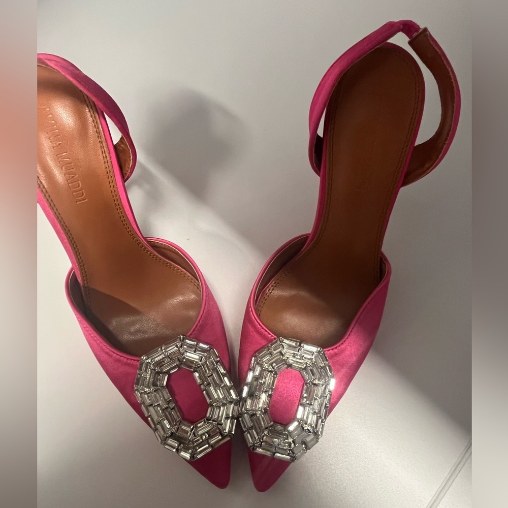 Amina Muaddi Camilla 95mm Pointed Leather Slingback Pumps Brand New